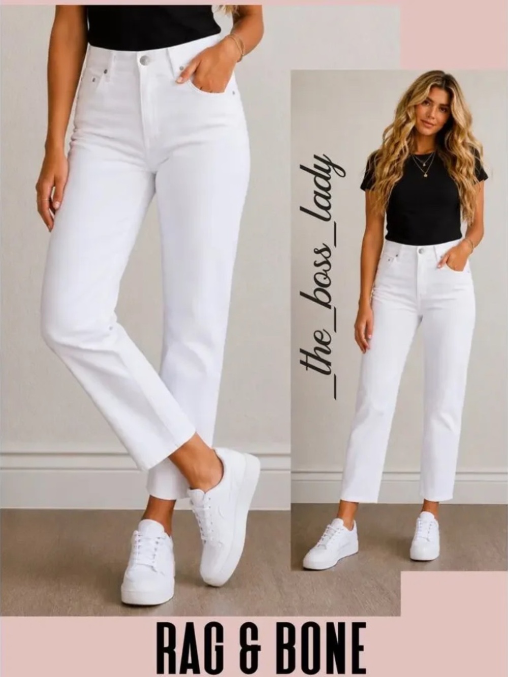 Rag & Bone Shea high waist ankle straight jean, white, $258, Size 27